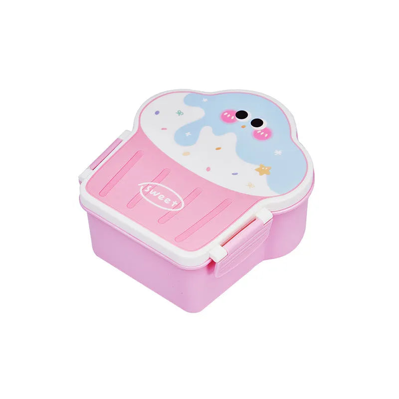 Ice cream shaped plastic lunch box with spoon and fork set in pink or blue colours