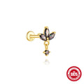 S925 sterling silver flat head earring stud with a super shiny rainbow stone for thread piercings.