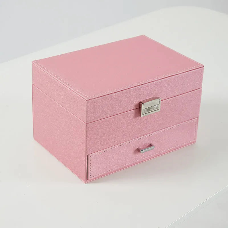 Solid colour hard PU leather jewelry storage box for earrings and necklaces.