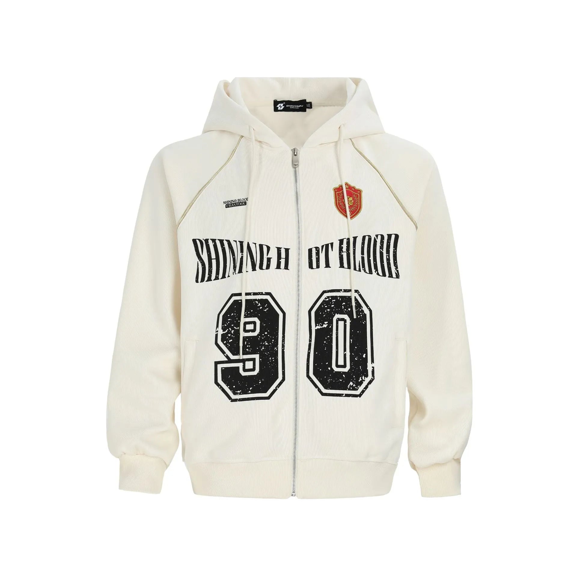 Women's American retro style loose jacket with letter embroidery in cotton blend fabric
