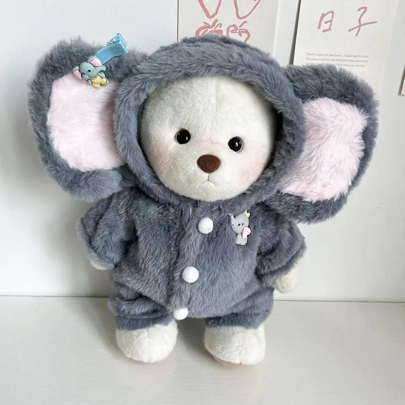 Grey elephant jumpsuit for 30cm Lina bear, plush doll clothing