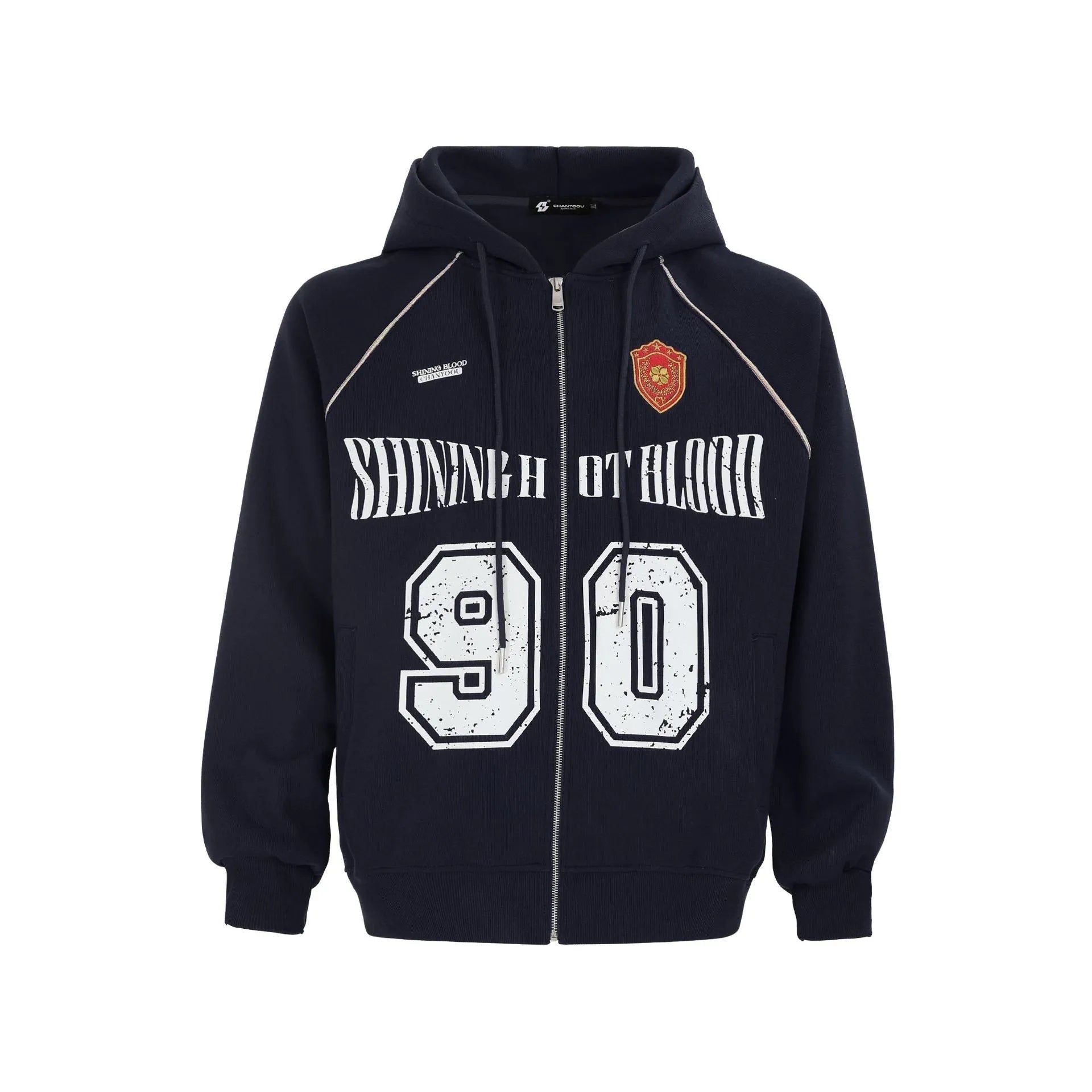 Women's American retro style loose jacket with letter embroidery in cotton blend fabric