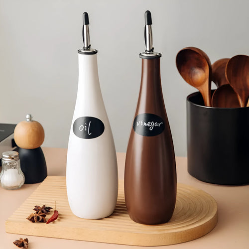 Ceramic kitchen oil pot with sealed lid and funnel in black, white, or coffee colour.