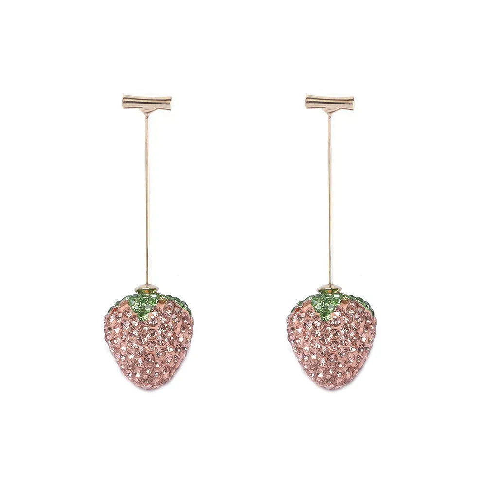 Red geometric strawberry earrings with spot drill detailing on zinc alloy