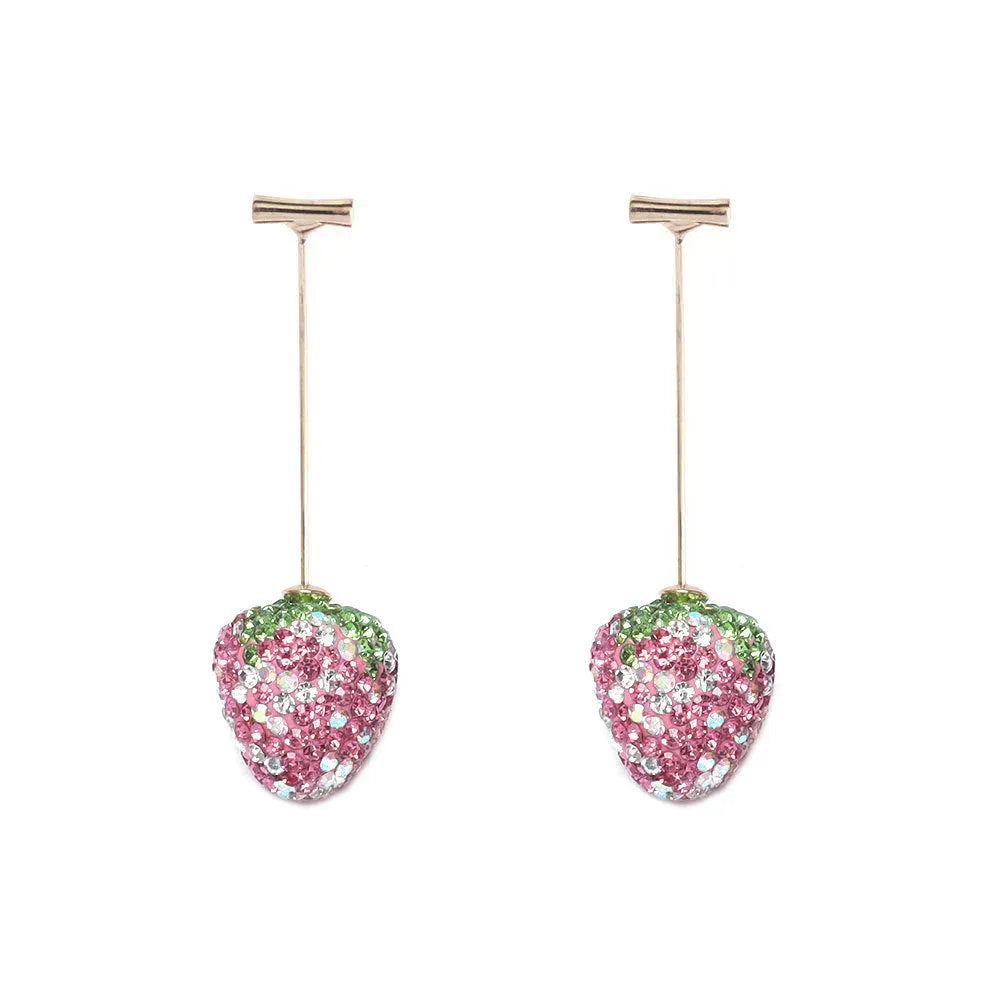 Red geometric strawberry earrings with spot drill detailing on zinc alloy