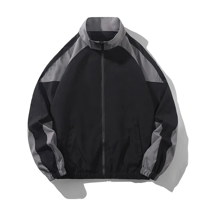 Men's casual jacket with contrast stitching design in black colour showing side seam pockets and regular sleeve length