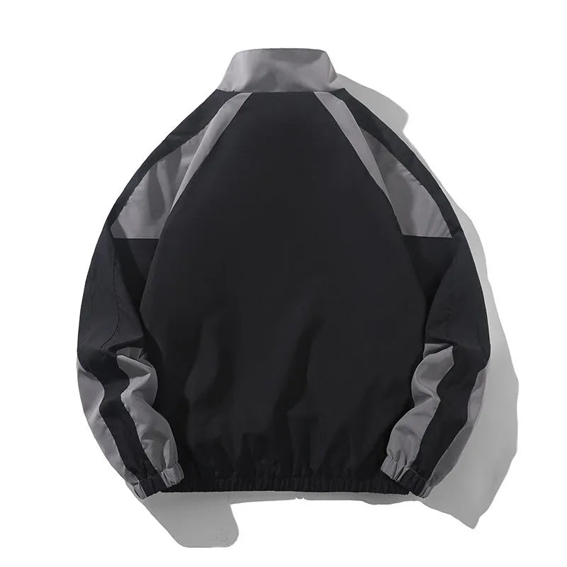 Men's casual jacket with contrast stitching design in black colour showing side seam pockets and regular sleeve length