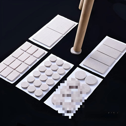 Beige plastic furniture leg protectors in round and square shapes with multiple size options