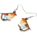 Blue titmouse acrylic pendant earrings with geometric animal zodiac and snake design elements