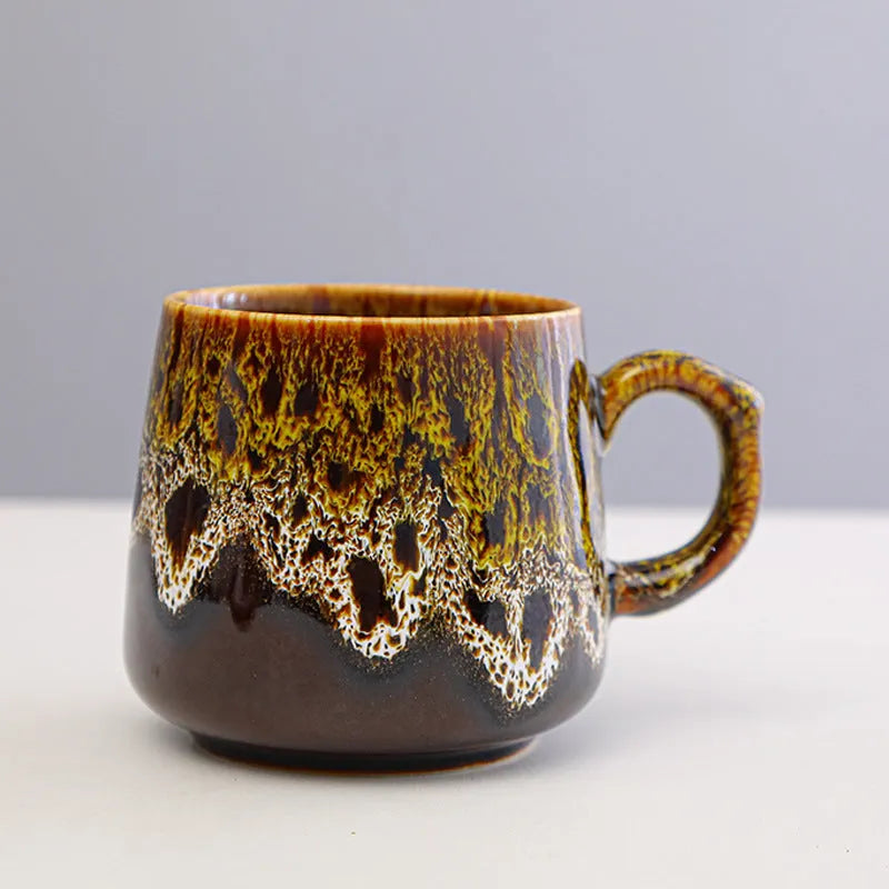 Large capacity mild luxury retro style ceramic coffee mug in one of four colour options.