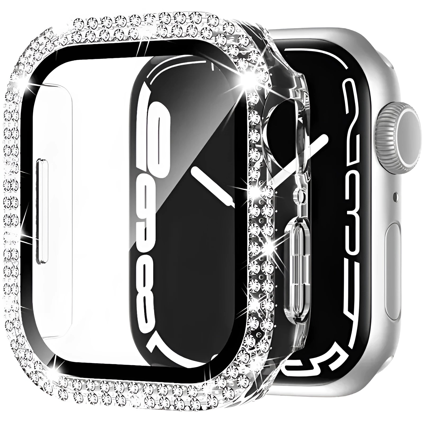 Apple Watch protective case with diamond glass screen protector in multiple colour options