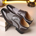 Men's houndstooth pattern casual shoes in black with a square toe and lace-up front.