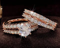 2 in 1 geometric ring set for women in silver, gold, and rose gold colours showing fully-jewelled design