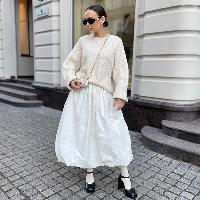 Women's solid colour cotton long skirt in black or white options