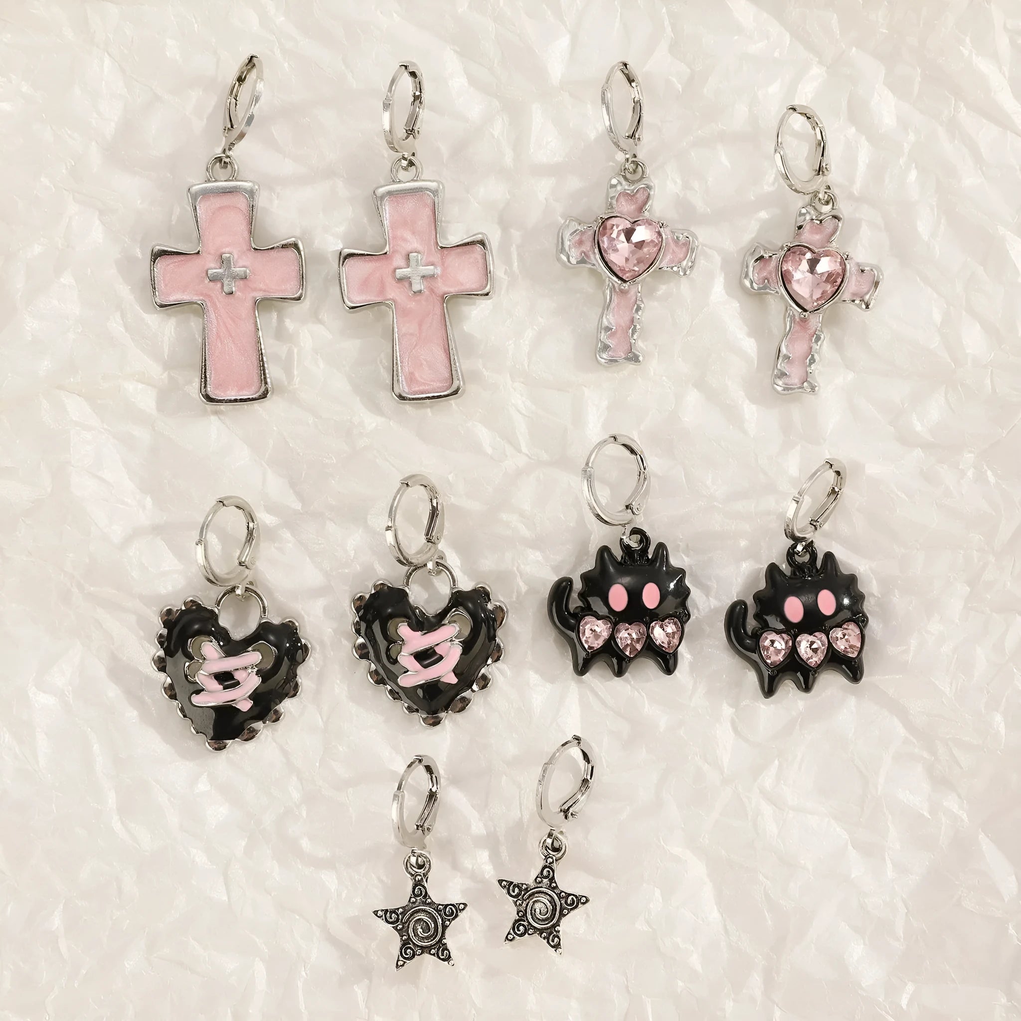Women's alloy cross crystal earrings in five colours with dripping oil finish and multiple design elements