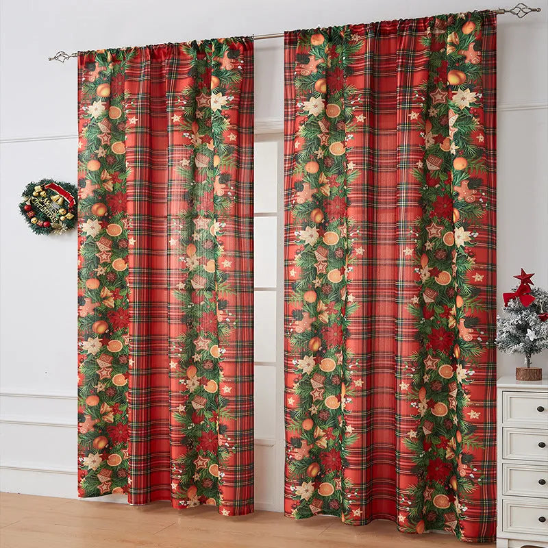 American-style printed Christmas curtain with semi-sunshade function on polyester fabric