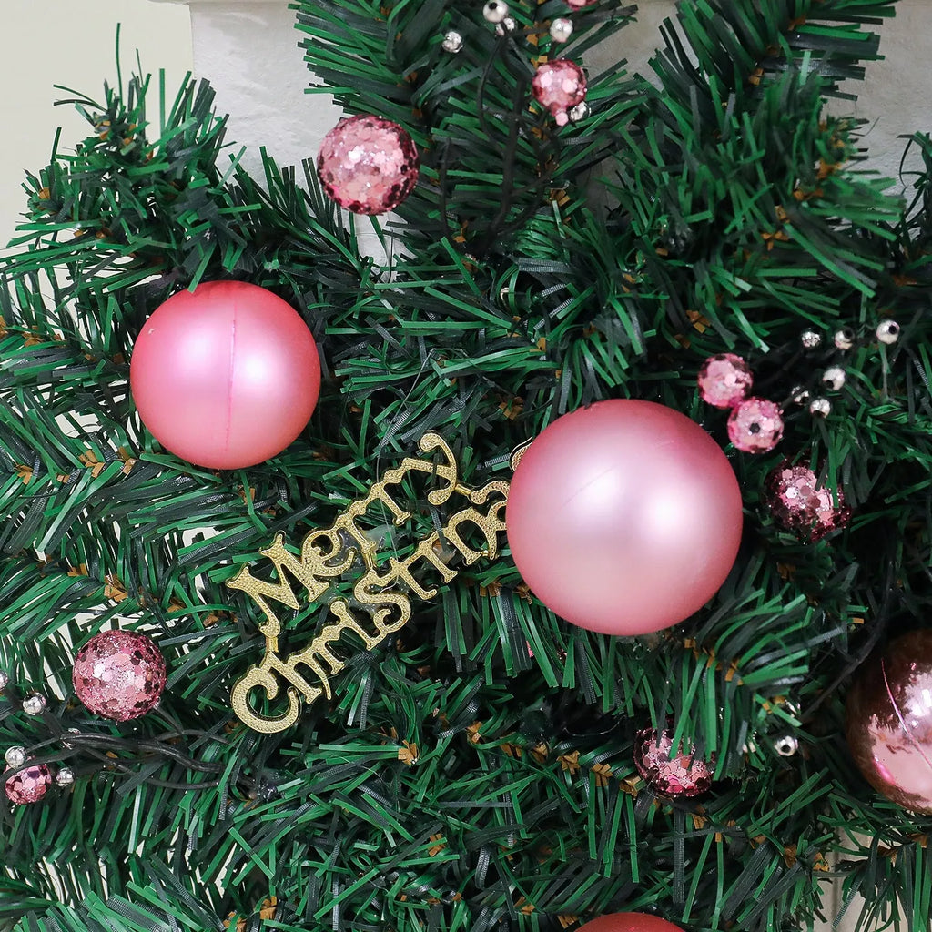 2.7 metre pink Christmas rattan wall decoration with 240 LED lights and wrought iron frame