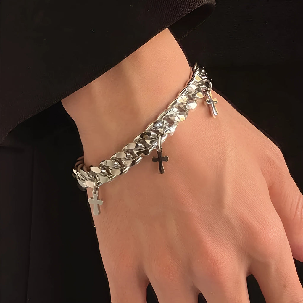 Men's titanium steel cross bracelet with geometric design and cold wind styling