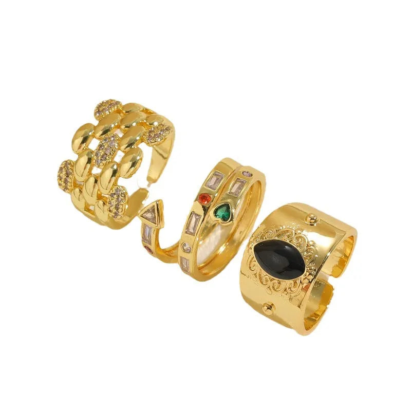 Geometric copper ring with electroplated horse eye black finish, Chinese style vintage design