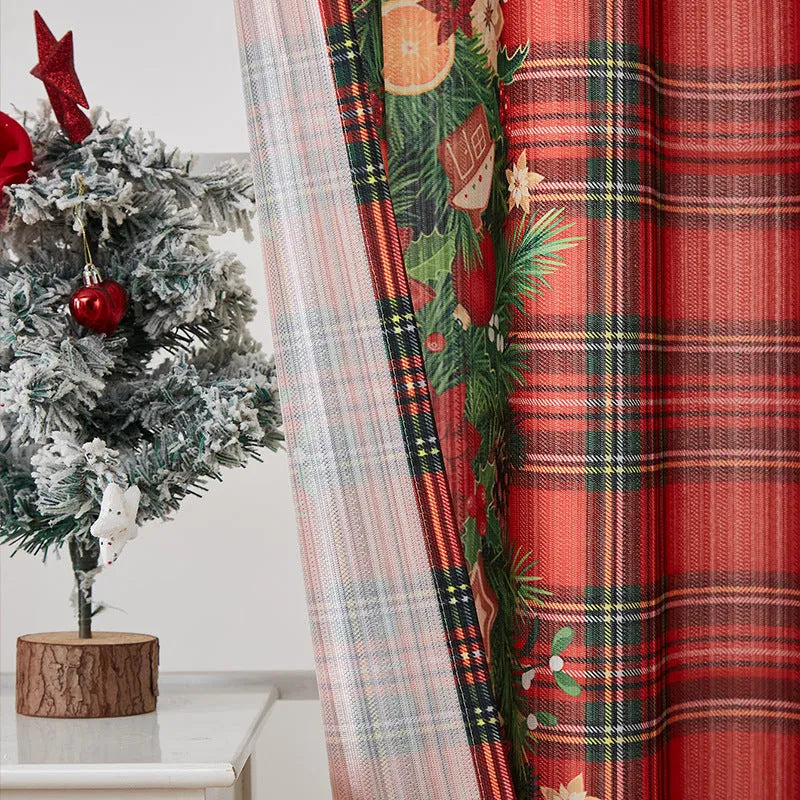 American-style printed Christmas curtain with semi-sunshade function on polyester fabric