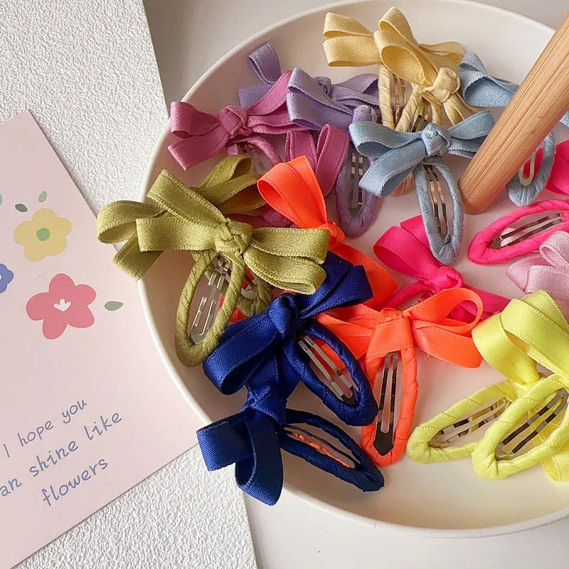 Cloth bow hair barrettes for children in candy colour series with alloy clips