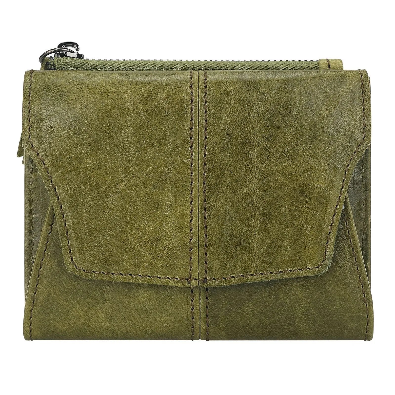 Genuine leather coin purse in retro style with stitching detail and anti-theft function