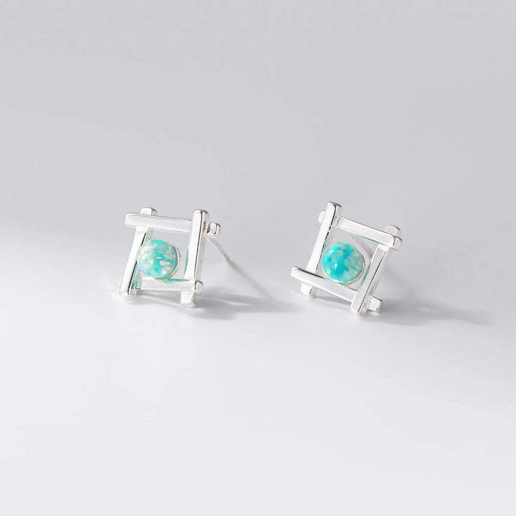 Geometric cross quadrangle stud earrings in sterling silver with gold or silver plating