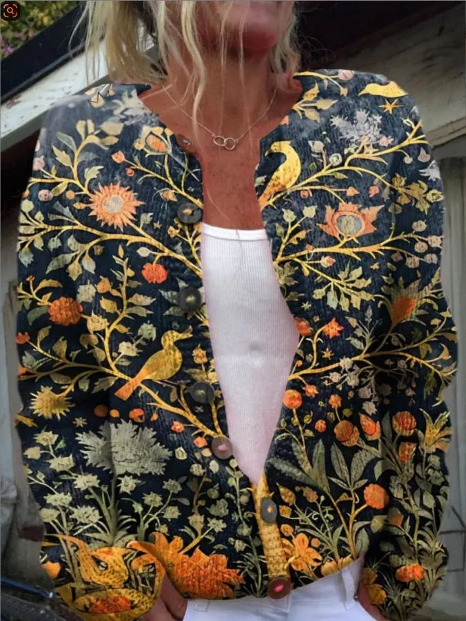 Women's long sleeve Halloween top with a 3D digital printed pattern, shown in an available size.