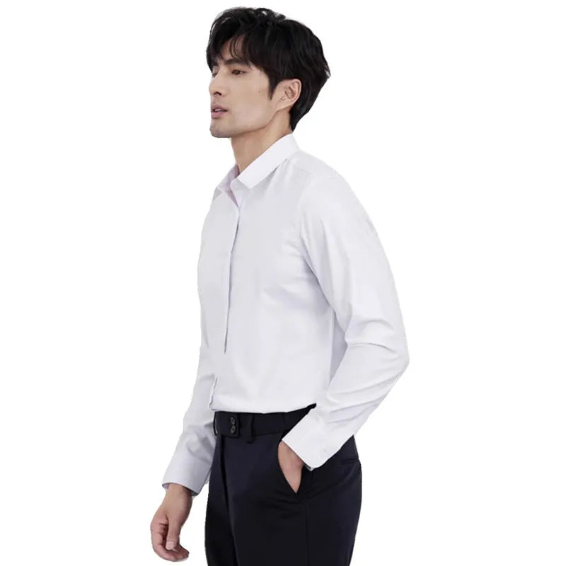 Wine red men's slim fit long sleeve cardigan shirt on a hanger.