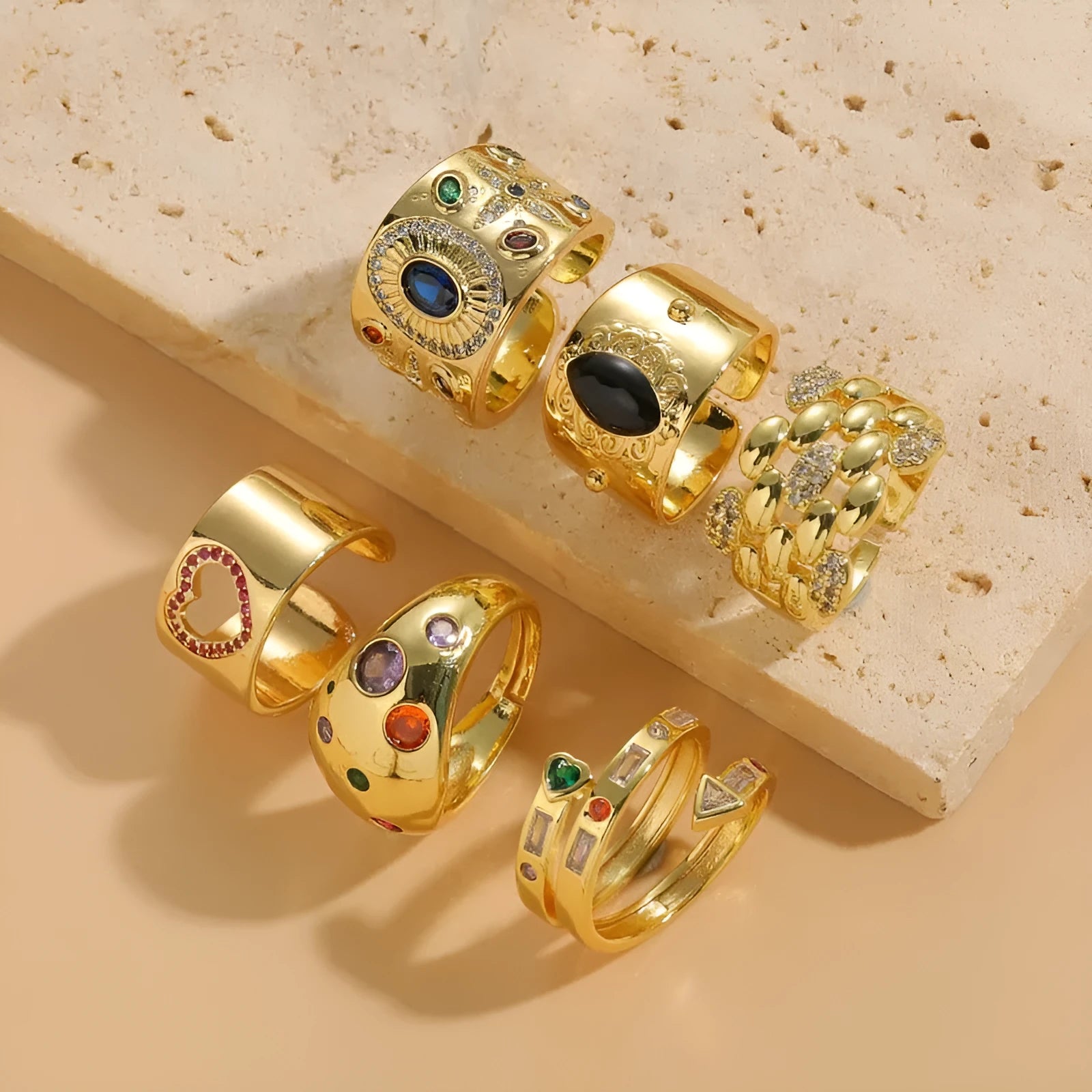 Geometric copper ring with electroplated horse eye black finish, Chinese style vintage design