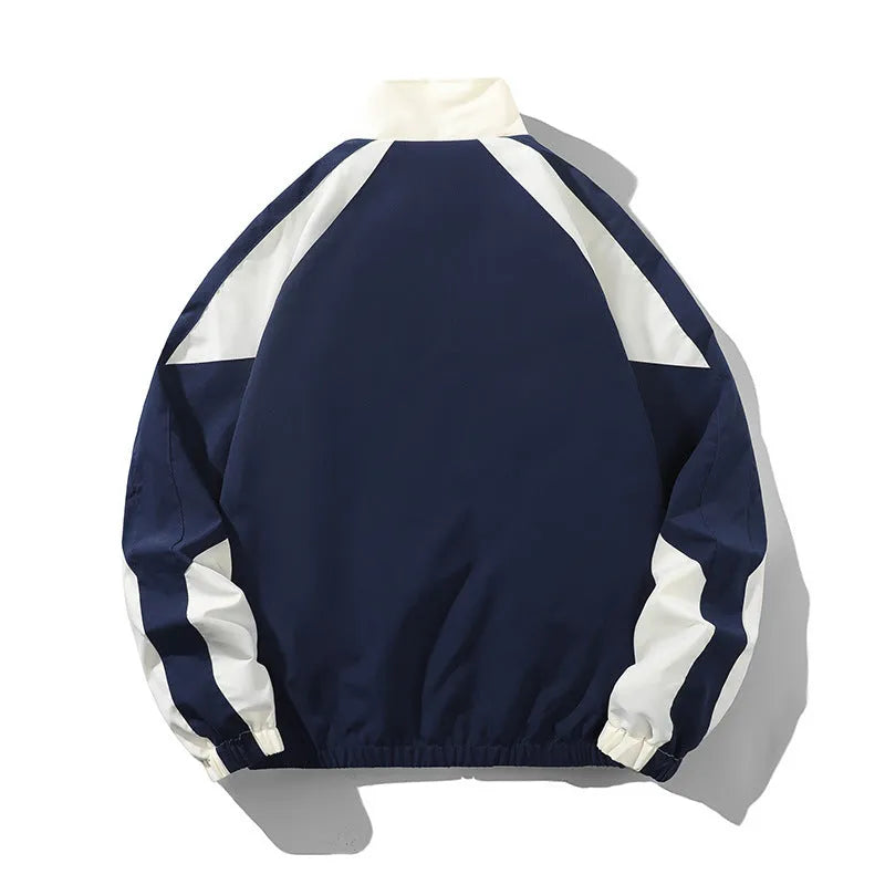 Men's casual jacket with contrast stitching design in black colour showing side seam pockets and regular sleeve length
