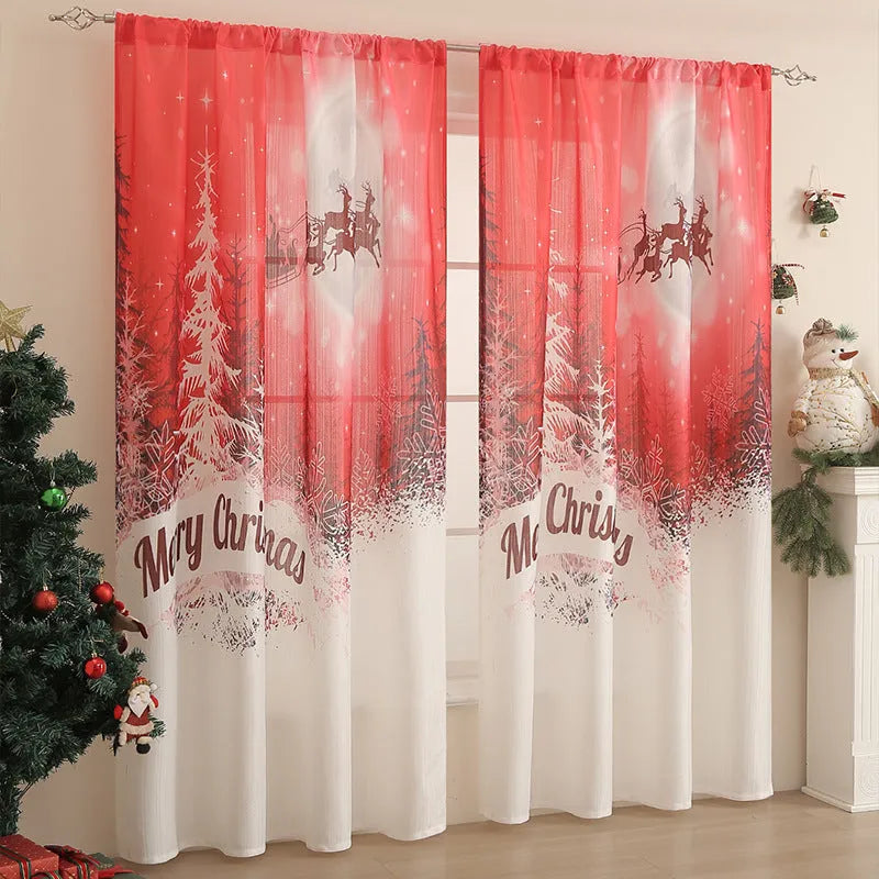 American-style printed Christmas curtain with semi-sunshade function on polyester fabric