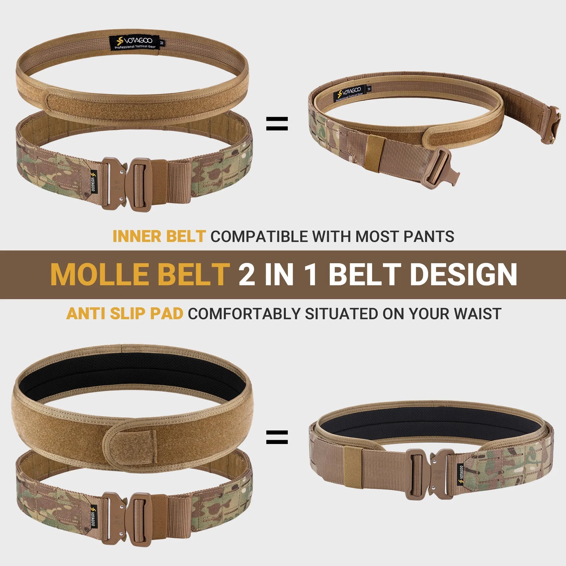 VOTAGOO army fan quick release tactical belt with laser cutting waist seal in CP camouflage colour