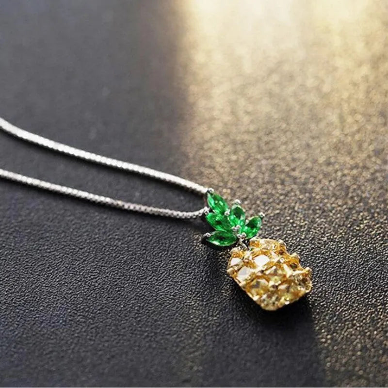 Korean geometric pineapple necklace with silver plating and diamond detailing pendant