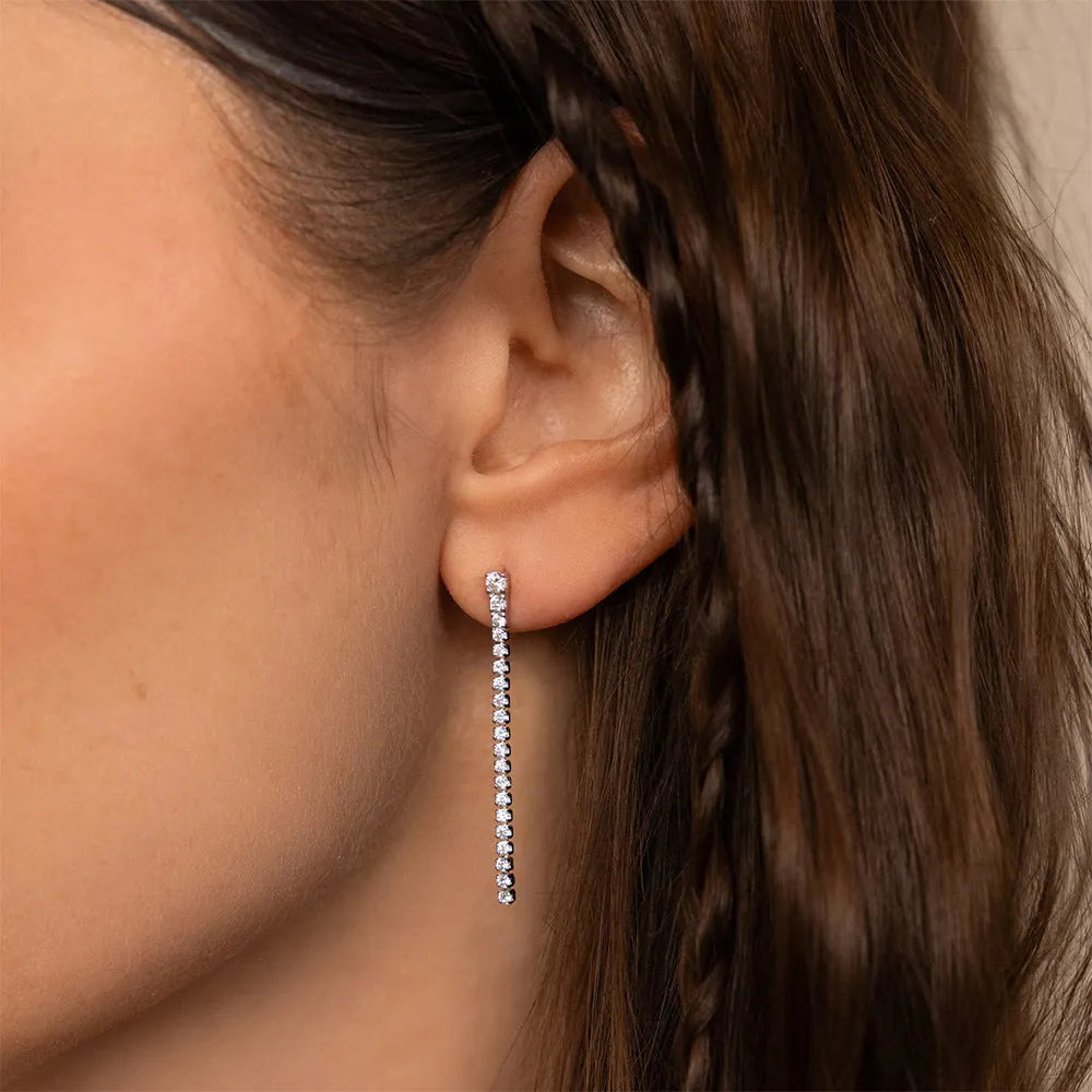 Geometric-shaped stainless steel zircon earrings for women in gold and steel colour options.