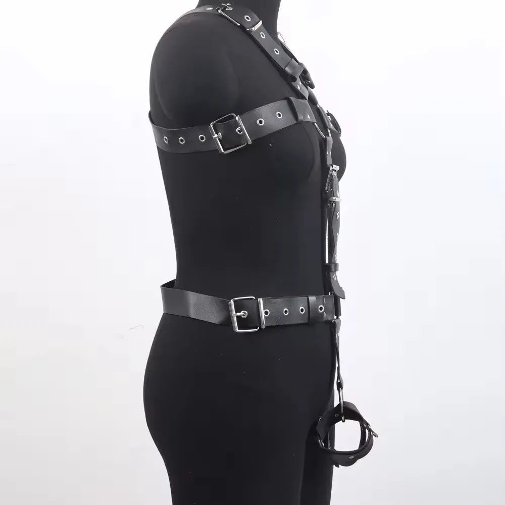 Black patent leather corset belt with thin European design and pin buckle fastening