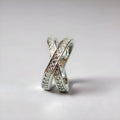 Geometric metal cross ring with micro-inlaid zircon stones in silver or rose gold finish