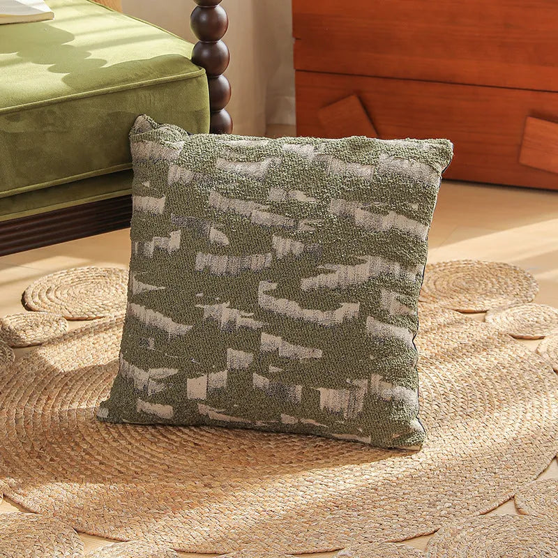 Square 45cm yarn-dyed Jacquard pillow cover with Nordic floral botanical pattern in multiple colour options.