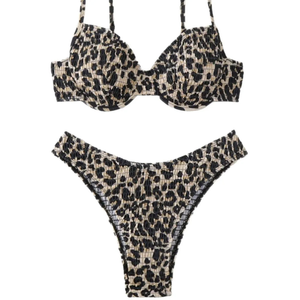 Leopard print women's bikini swimsuit with backless sexy design in mixed colours.