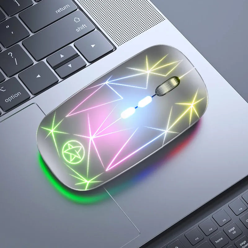 Wireless Bluetooth mouse with luminous charging and metal roller in various colour options
