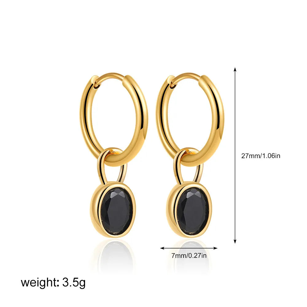 Women's retro oval zircon earrings in copper with ellipse detailing shown in six colour variants