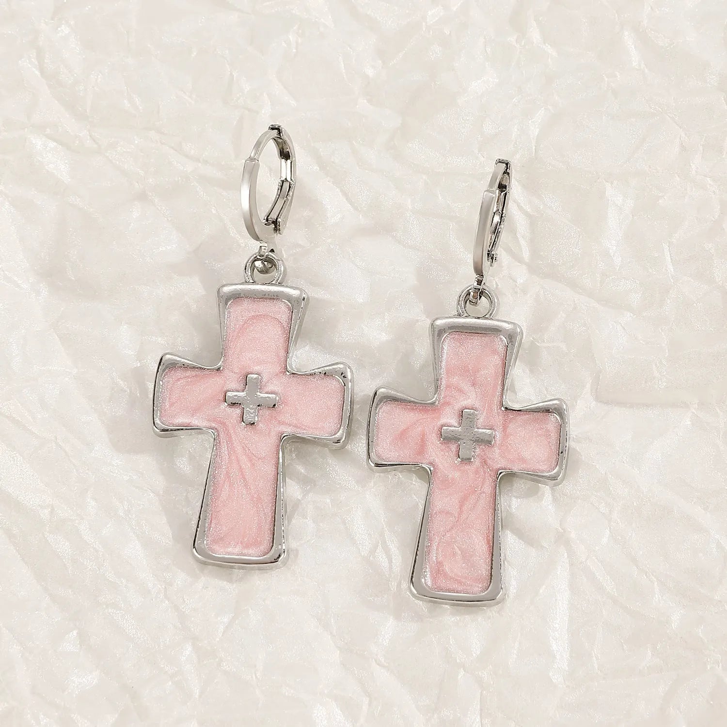 Women's alloy cross crystal earrings in five colours with dripping oil finish and multiple design elements