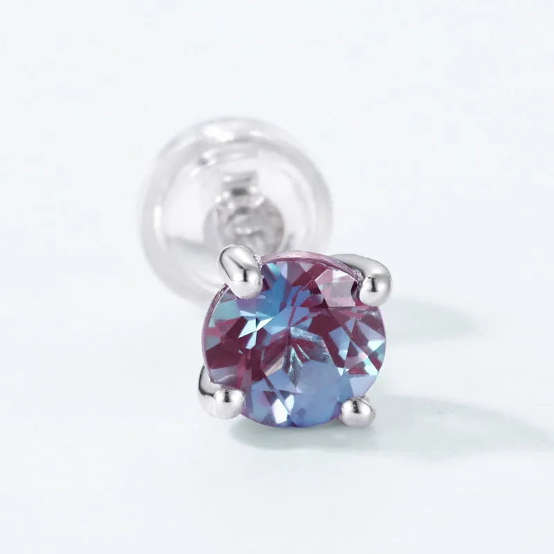 Women's sterling silver ear studs with round geometric Alexander stone in simple fashion style