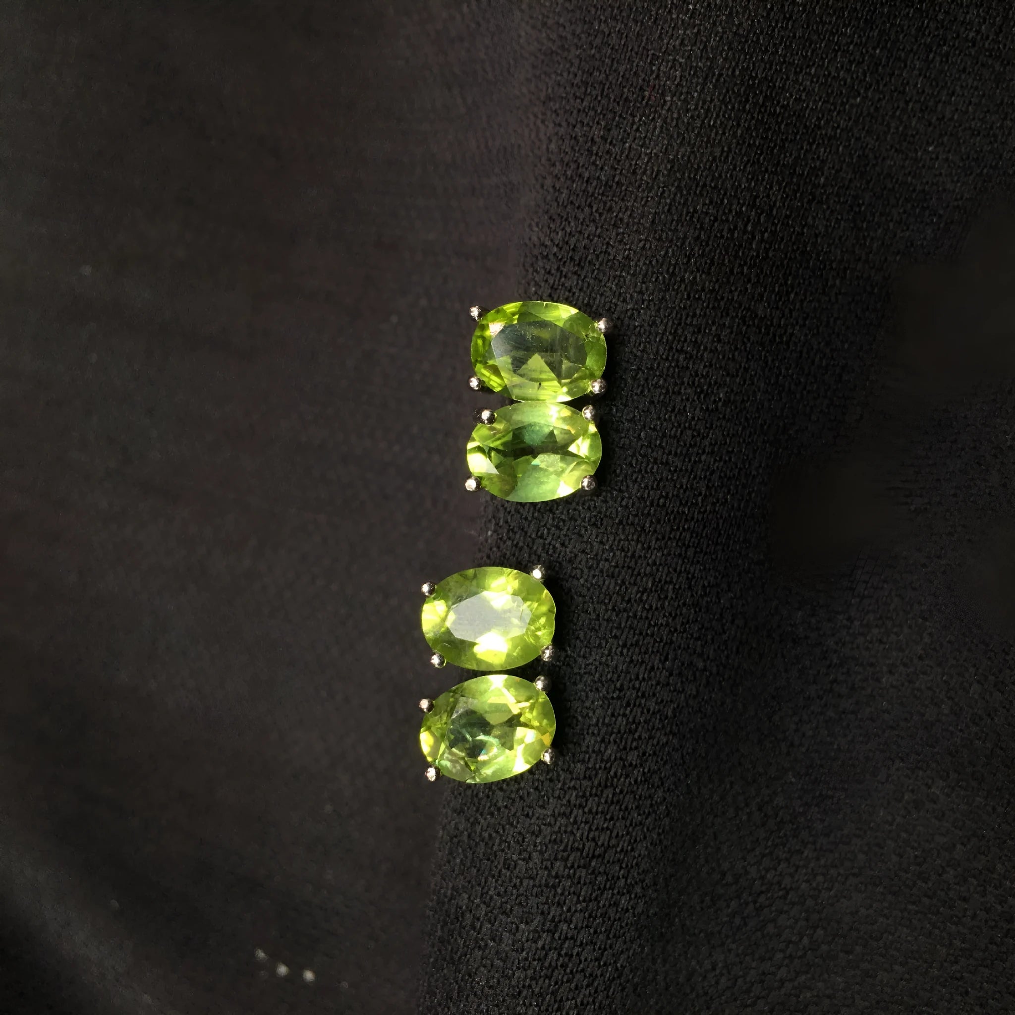 Grass green natural olivine stud earrings in S925 sterling silver setting.