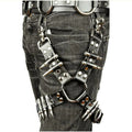 A pair of black PU leather leggings laid flat, showing a smooth, glossy texture.