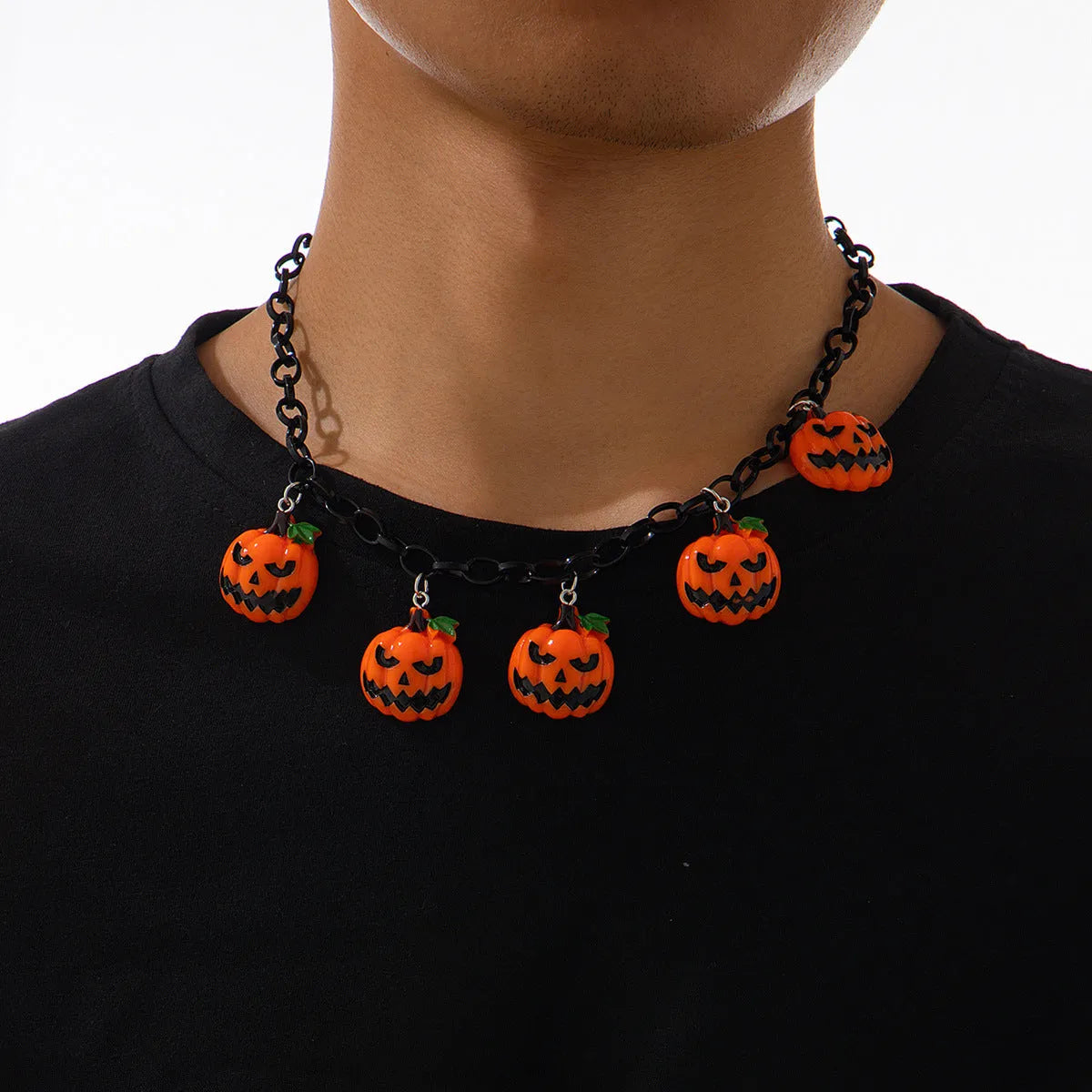 Mixed colour pumpkin ghost Halloween necklace with acrylic pendant on regular chain