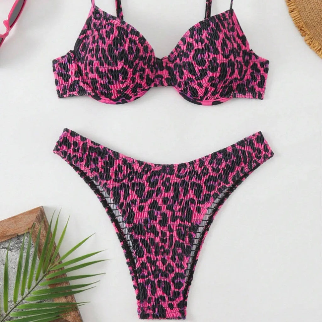 Leopard print women's bikini swimsuit with backless sexy design in mixed colours.