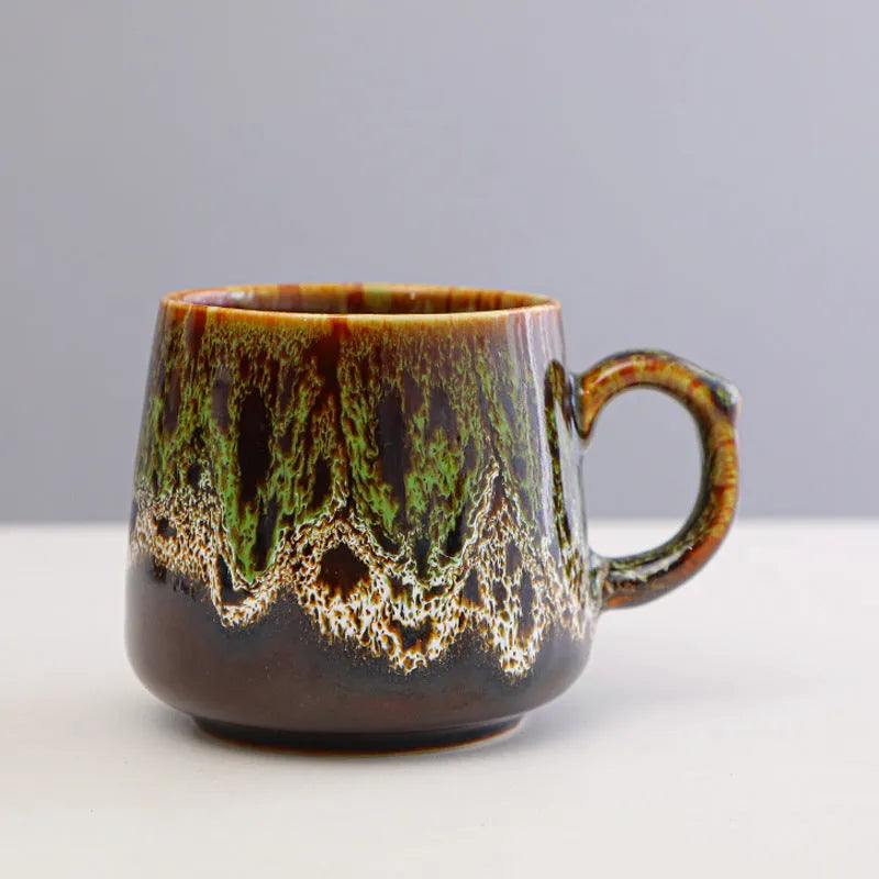Large capacity mild luxury retro style ceramic coffee mug in one of four colour options.