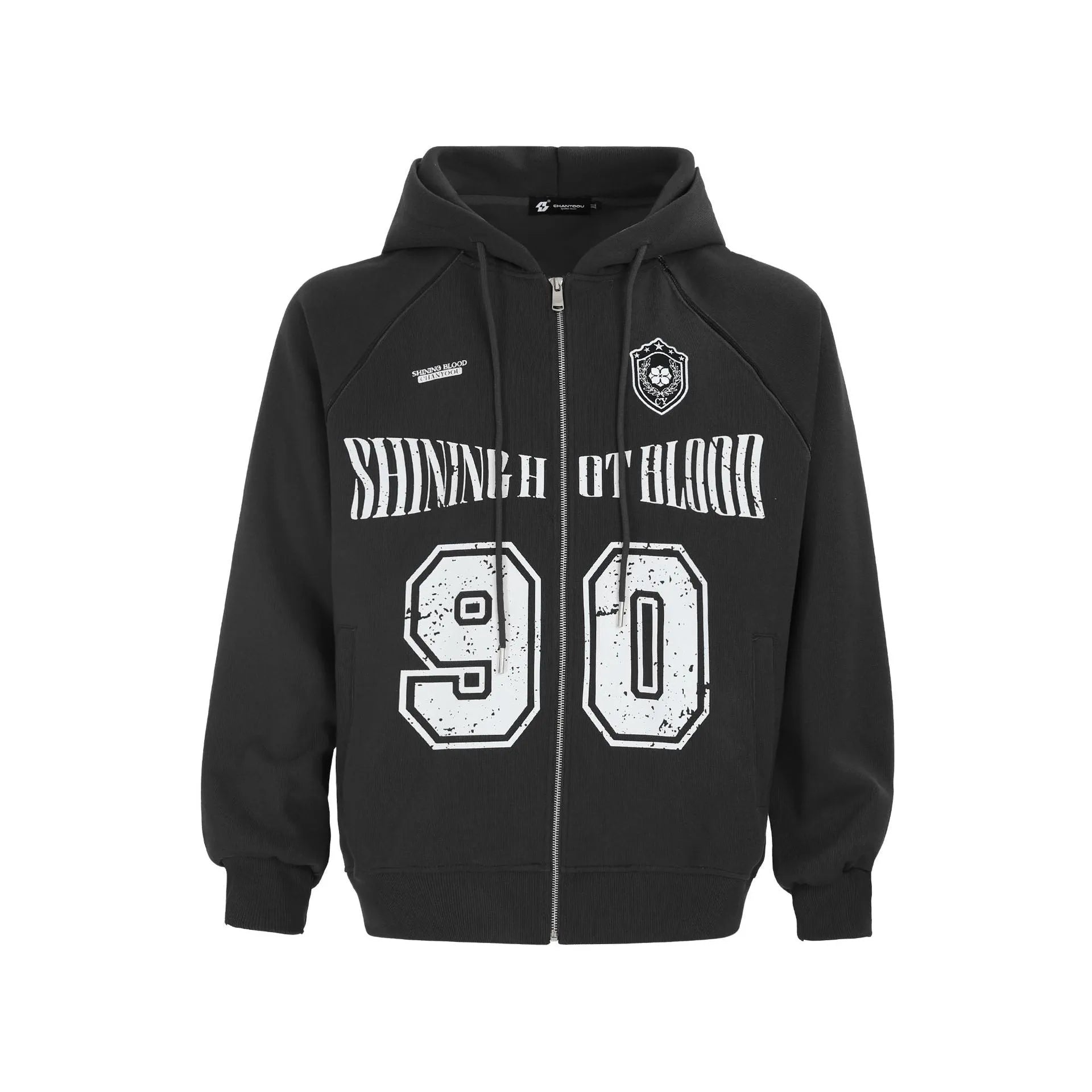 Women's American retro style loose jacket with letter embroidery in cotton blend fabric