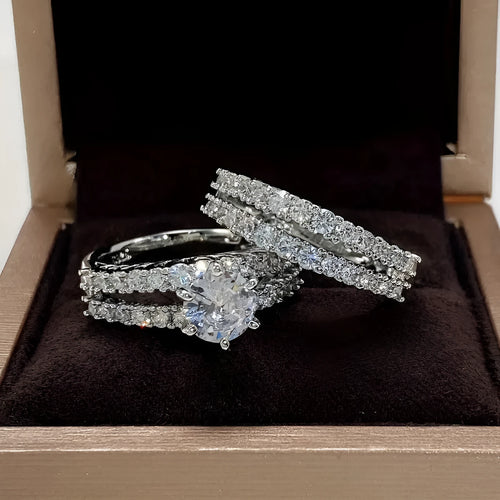 2 in 1 geometric ring set for women in silver, gold, and rose gold colours showing fully-jewelled design